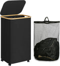 Laundry Basket with Wheels, 110L Black Clothes Hamper by iEGrow
