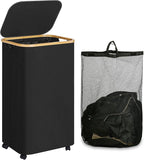 Laundry Basket with Wheels, 110L Black Clothes Hamper by iEGrow