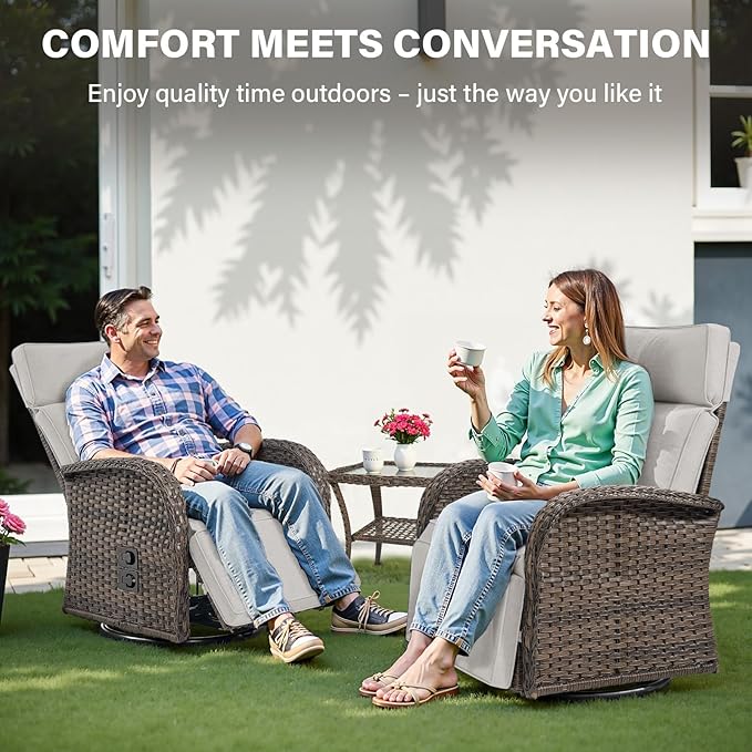 Belord Dual-Adjust Outdoor Swivel Recliner Chair – Reclining Patio Chair with Adjustable Backrest and Footrest, All-Weather Wicker Chaise Lounge Chair Outdoor for Pool Deck Brown (Upgraded 2.0) - Image 8