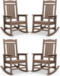 SERWALL HDPE Outdoor Rocking Chair Set of 4, Patio Rocking Chairs, All-Weather Porch Rockers for Adults, Brown by SERWALL