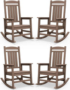 SERWALL HDPE Outdoor Rocking Chair Set of 4, Patio Rocking Chairs, All-Weather Porch Rockers for Adults, Brown by SERWALL