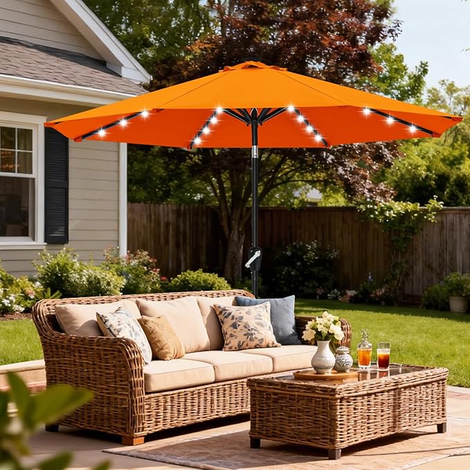 ABCCANOPY Durable Solar Led Patio Umbrellas with 32LED Lights 11FT (Orange) - Image 8