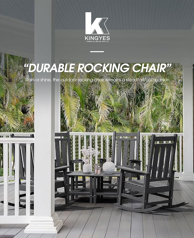 KINGYES Oversized Outdoor Rocking Chair, All-Weather Patio Rocking Chairs for Porch, HDPE Outdoor Patio Rockers with High Back & Wide Seat for Garden, Lawn, Black - Image 10