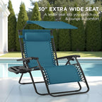 Best Choice Products 30” Wide Folding Zero Gravity Outdoor Recliner Patio Lounge Chair w/Adjustable Canopy Shade, Headrest, Side Accessory Tray - Peacock Blue - Image 3