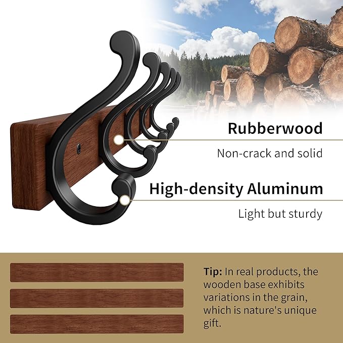Wood Coat Rack Wall Mounted, Natural Wood Plank - Image 3