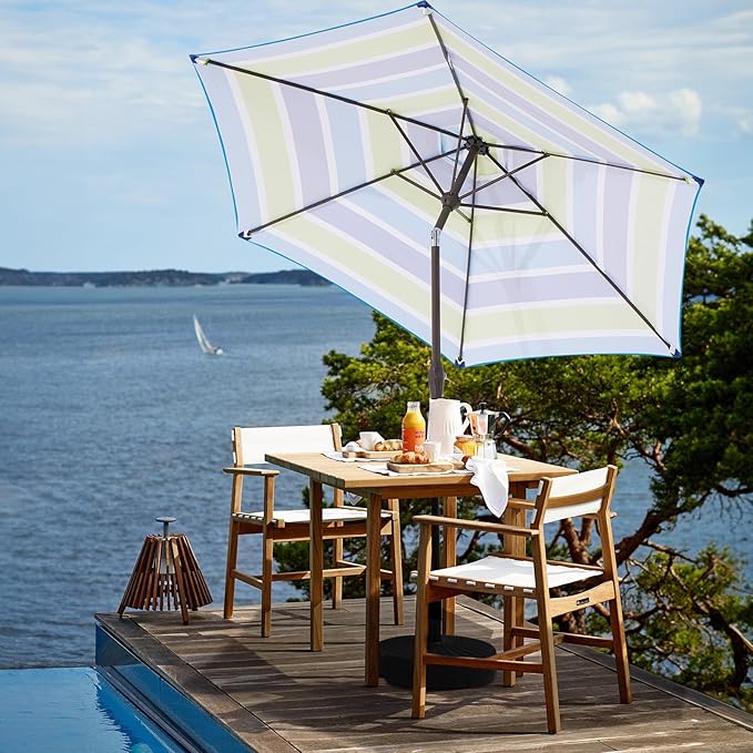 JEAREY 7.5FT Patio Umbrella Market Table Umbrella with 6 Sturdy Ribs, Push Button Tilt/Crank Outdoor Umbrella for Garden, Deck, Backyard, Pool and Beach,Bold Blue-Green Stripe - Image 4
