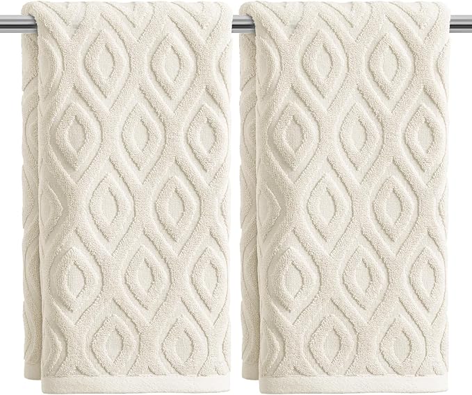 Artoid Mode 2 Pcs Beige 3D Diamond Grid Jacquard Hand Towels by ArtoidMode
