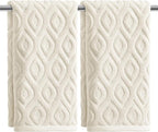 Artoid Mode 2 Pcs Beige 3D Diamond Grid Jacquard Hand Towels by ArtoidMode