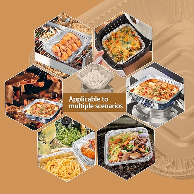 Non-Stick Disposable Air Fryer Aluminum Foil Liners Square 50PCS, Oil-Proof - Image 5