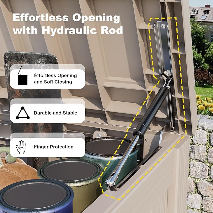 EasyUp 180 Gallon Outdoor Storage Box, Resin Waterproof UV-Resistant Deck Box with Hydraulic Lid Support, Reinforced Stability for Patio, Garden, and Poolside, Gray - Image 3