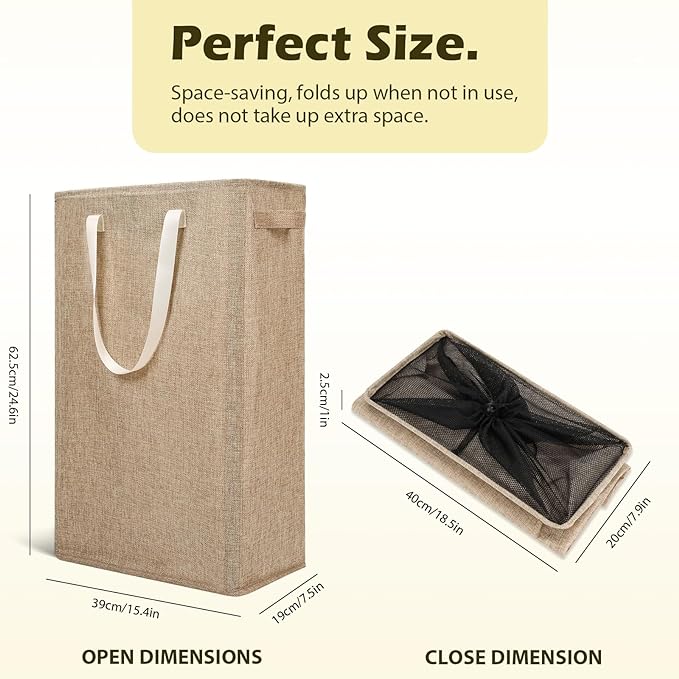 Odonata Slim Laundry Hamper Handles Collapsible Laundry Basket Thin Dirty - Image 2