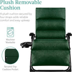 Best Choice Products Oversized Zero Gravity Chair, Folding Outdoor Patio Recliner, XL Anti Gravity Lounger w/Removable Cushion, Cup Holder, Side Tray, 350lb Capacity - Forest Green - Image 3
