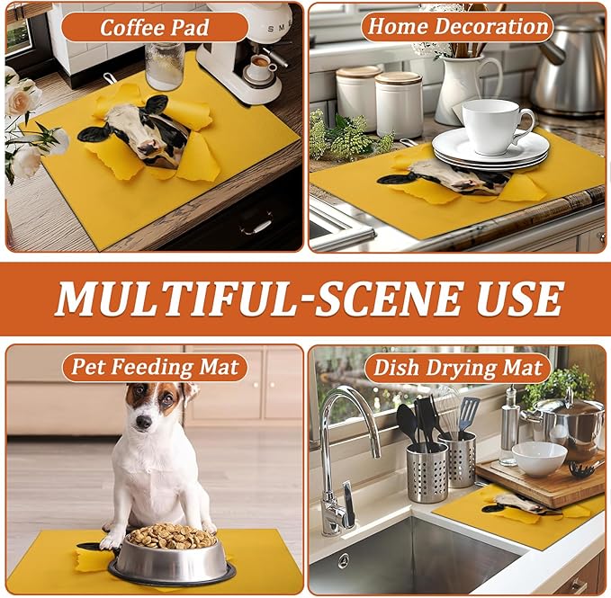 Milk Cow Dish Drying Mat for Kitchen Counter Microfiber Absorbent Dish Kitchen - Image 7
