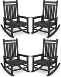 SERWALL Oversized Outdoor Rocking Chair Set of 4, HDPE Rocker for Adults, Patio Rocking Chairs for Porch, Black by SERWALL