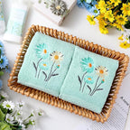 2 Pcs Daisy Hand Towels Teal Flower Bathroom Decor 14x29 Inch Embroidered 100% - Image 2