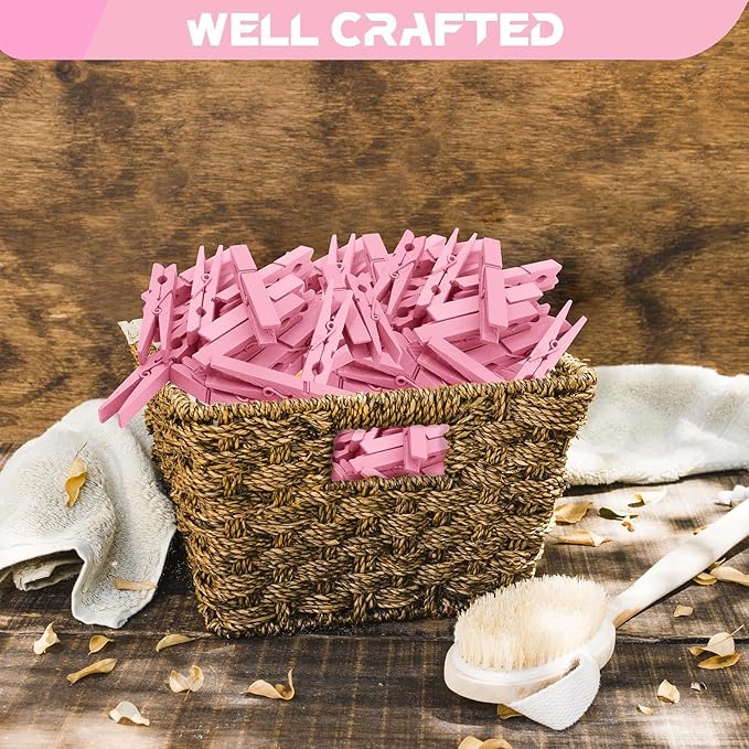 Pink Clothes Pins Wooden 100 Pack, Colored Clothespins - Image 4