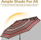 Sunnydaze Outdoor Patio Umbrella - Polyester Table Market Umbrella with Push-Button Tilt and Crank - 8 Sturdy Ribs - Awning Stripe - 9ft - Image 4