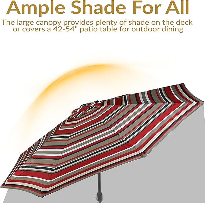 Sunnydaze Outdoor Patio Umbrella - Polyester Table Market Umbrella with Push-Button Tilt and Crank - 8 Sturdy Ribs - Awning Stripe - 9ft - Image 4