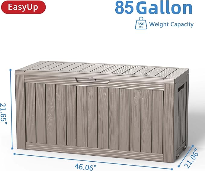 EasyUp 85 Gallon Outdoor Storage Box, Resin Waterproof UV-Resistant Deck Box, Reinforced Stability for Patio, Garden, and Poolside, Striped Gray - Image 2