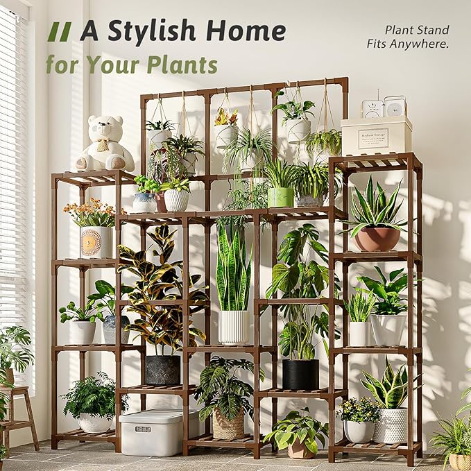 Plant Stand Indoor Outdoor 63" Tall Plant Shelf for Plants 14-Tier Large Plant Sheves for Living Room Heavy Duty Plant Rack Garden Balcony Patio Hanging Planter - Image 2