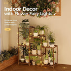 Bamworld Plant Stand Indoor with Flower Fairy Lights Battery Plant Shelf Wood Plant Rack for Multiple Plants 3 Tiers Ladder Plant Holder for 7 Pots for Living Room Home Decor for Gardening Gifts - Image 2