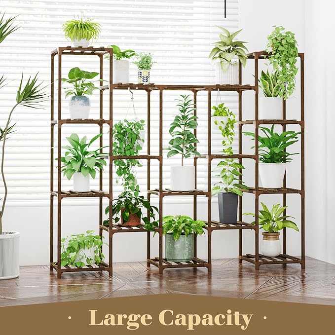 Bamworld Large Hanging Plant Stand Indoor Tall Plant Shelf Outdoor 14 Pots Large Plant Rack for Living Room Patio, Balcony and Garden - Image 6