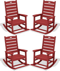 SERWALL Outdoor Rocking Chair Set of 4, Oversized HDPE Patio Rocking Chair with Footrest for Adults, All Weather Porch Rocker for Deck Patio Balcony, Red by SERWALL