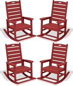 SERWALL Outdoor Rocking Chair Set of 4, Oversized HDPE Patio Rocking Chair with Footrest for Adults, All Weather Porch Rocker for Deck Patio Balcony, Red by SERWALL