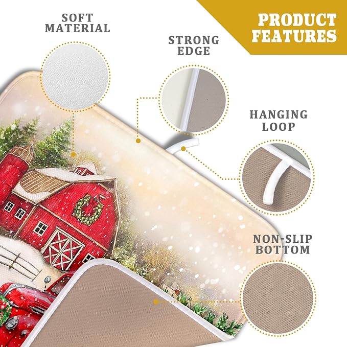 Red Truck Dish Drying Mat Xmas Tree Dish Drainer Rack Mat Winter Microfiber - Image 4
