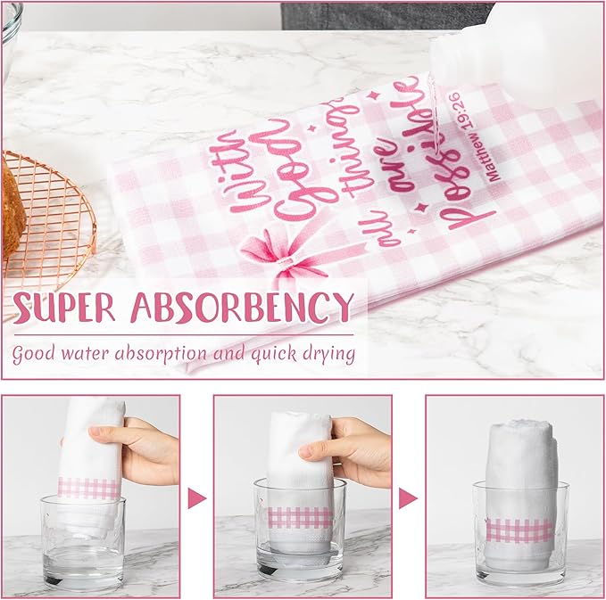 R HORSE Pink Bow Kitchen Dish Towels - Image 4