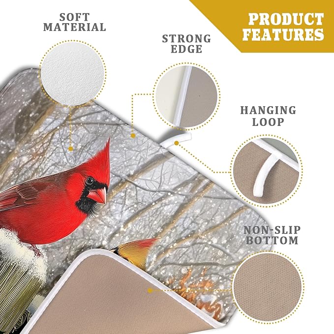 Winter Birds Dish Drying Mat Red Berry Dish Drainer Rack Mat Microfiber - Image 4