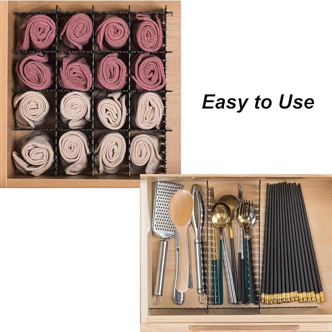 Onerbuy 8pcs Adjustable Grid Drawer Dividers DIY Plastic Closet Separator Tidy - Image 5