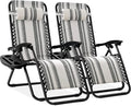 Best Choice Products Set of 2 Adjustable Steel Mesh Zero Gravity Lounge Chair Recliners w/Pillows and Cup Holder Trays - Gray Stripes by BestChoiceProducts