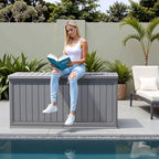 Flamaker Resin Deck Box 270 Gallon, Waterproof Imitation-Wood Lockable Storage Box with Separator Plate Outdoor Indoor, Garden, Patio Furniture for Tools&Pool Accessories (Gray) - Image 7