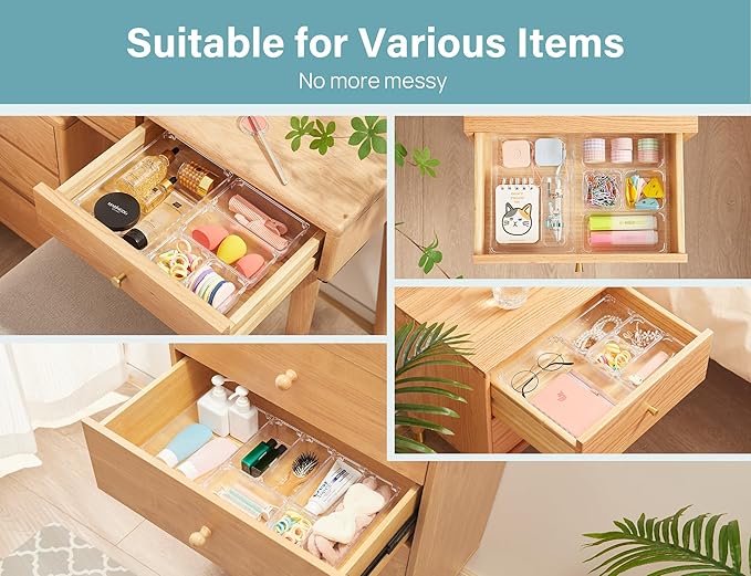 Kootek 28 Pcs Drawer Organizer Set, 4-Size Bathroom Vanity Trays Makeup Desk - Image 5