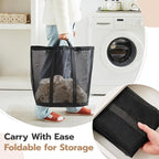Mesh Laundry bag with Handles, 42L Collapsible Laundry Basket with 2 Hooks - Image 3