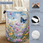 Wildflowers Butterfly Laundry Basket, Floral Garden Oxford Cloth Laundry Hamper - Image 3
