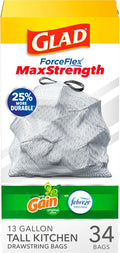 Glad Tall Kitchen Trash Bags 13 Gallon, Gain Original Garbage Bags, Odorshield by GladTrashFoodStorage