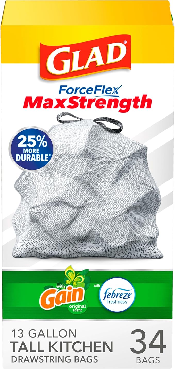 Glad Tall Kitchen Trash Bags 13 Gallon, Gain Original Garbage Bags, Odorshield by GladTrashFoodStorage