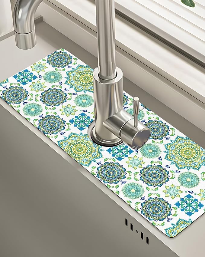 Patterned Sink Faucet Mat Kitchen Splash Guard Super Absorbent Drying Mat by BnhjsdwTablecloth