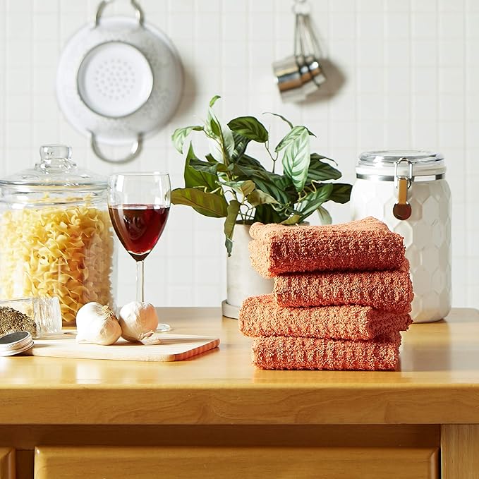 DII Basic Terry Collection Waffle Dishtowel Set, Solid Spice, 4 Piece - Image 5
