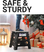 Delxo Folding Step Stool, 13 inch Non-Slip Foldable Stools Up to 300 LBS, Step Stool with Handle, Lightweight for Kitchen, Bathroom, Bedroom, Garden, Black, 1PC - Image 5