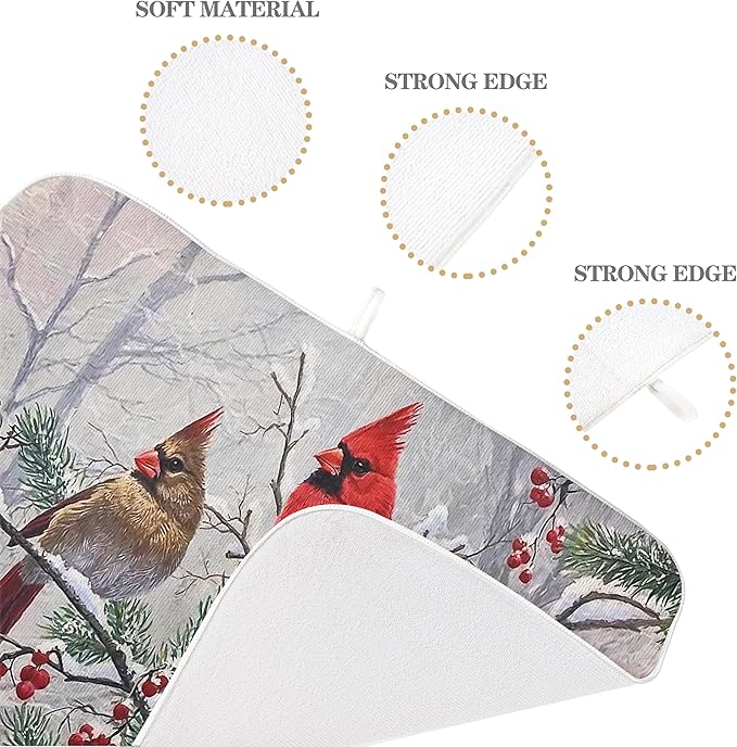 Christmas Dish Drying Mats 18x24 Inch Snow Red Bird Drying Mats Xmas Farmhouse - Image 7