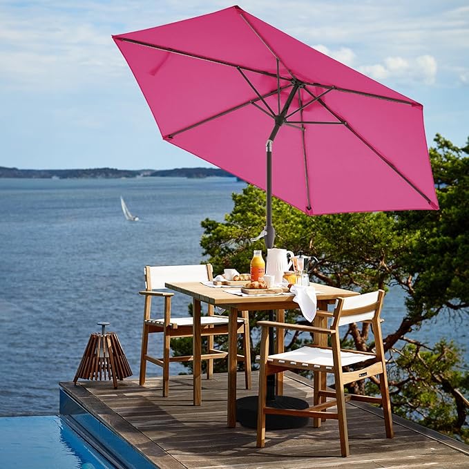 JEAREY 7.5FT Patio Umbrella Market Table Umbrella with 6 Sturdy Ribs, Push Button Tilt/Crank Outdoor Umbrella for Garden, Deck, Backyard, Pool and Beach,Rose Pink - Image 4