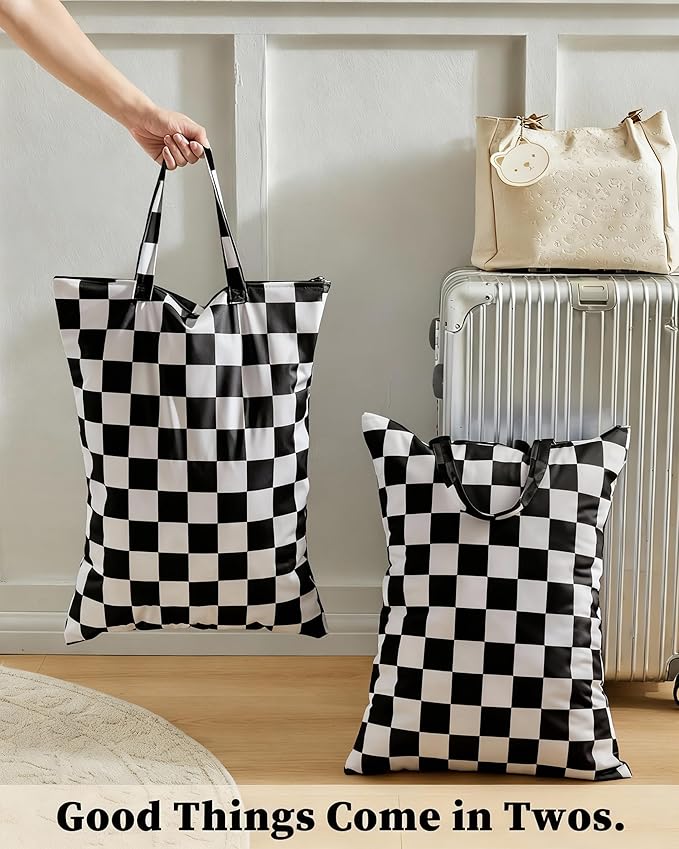 Checkered 2 Pcs Large Travel Laundry Bags - Image 3