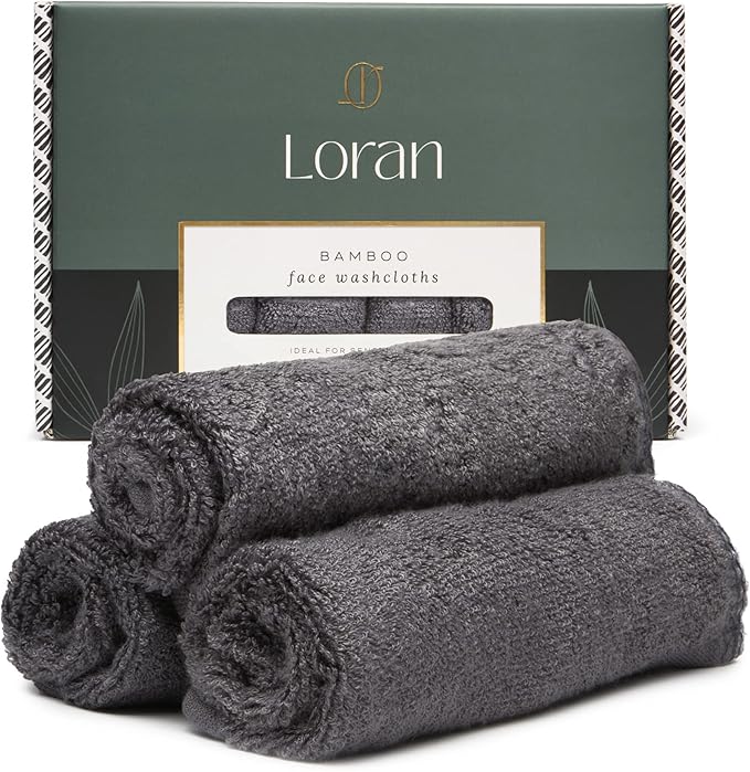 Charcoal Grey Washcloths Set of 6 Soft Facial Cloths 10” x 10” 100% Viscose by Loran