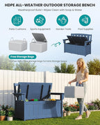 SERWALL HDPE Outdoor Storage Bench, All-Weather, UV-Resistant Deck Box with Waterproof Storage Bags, 57 Gallon Dual-Use Seat & Organizer Deck Boxes for Patio, Garden Tools & Pool (Navy Blue) - Image 8