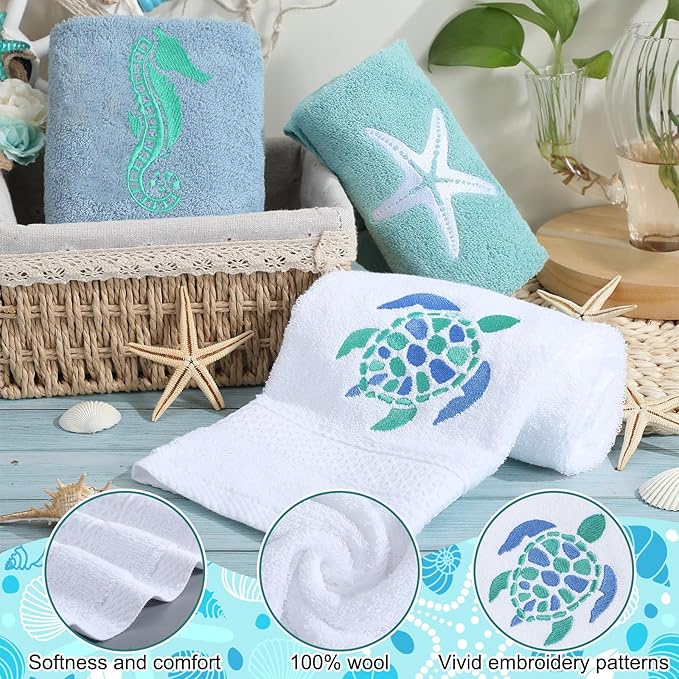 3 Pcs Ocean Beach Coastal Hand Towels - Image 2