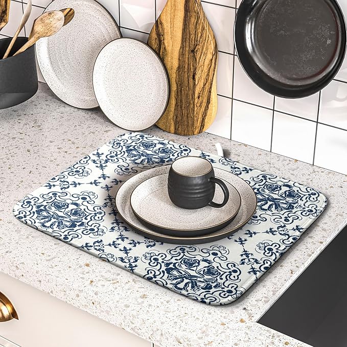 Bohemian Grey Retro Dish Drying Mat - Image 5
