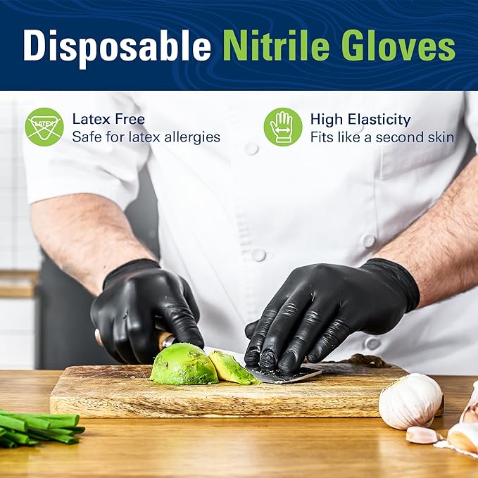 Black Nitrile Gloves, Food Safe Disposable Gloves Latex Free, Rubber Gloves - Image 2
